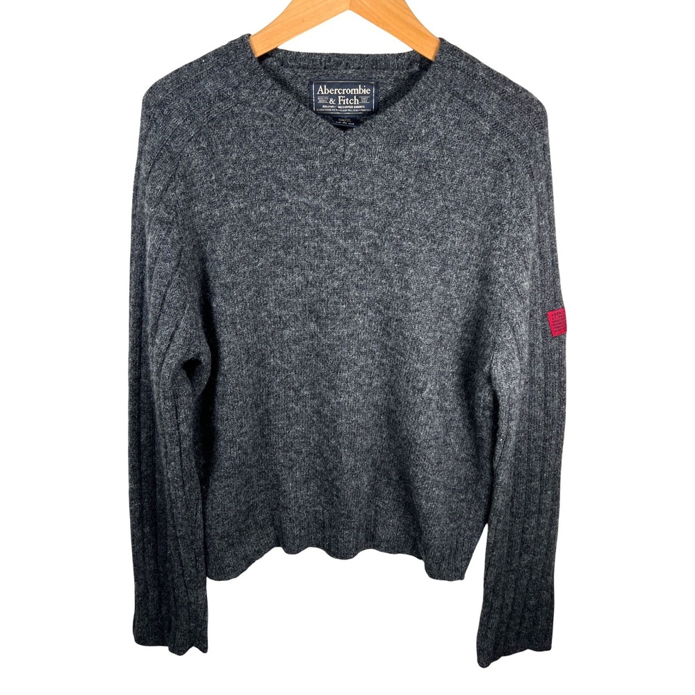 Vtg Y2K Abercrombie Fitch Mens Gray 100% Wool Shetland Long Sleeve‎ Sweater Sz L